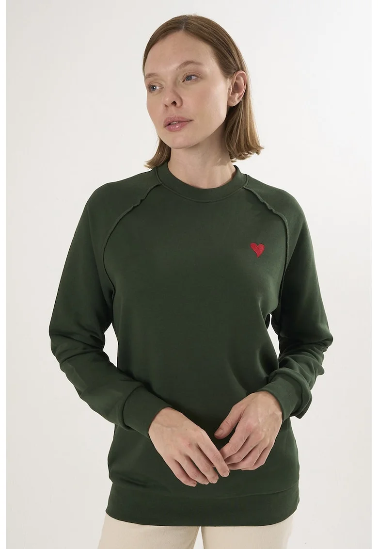 Bluza lejera de trening din bumbac cu maneci raglan, Verde inchis
