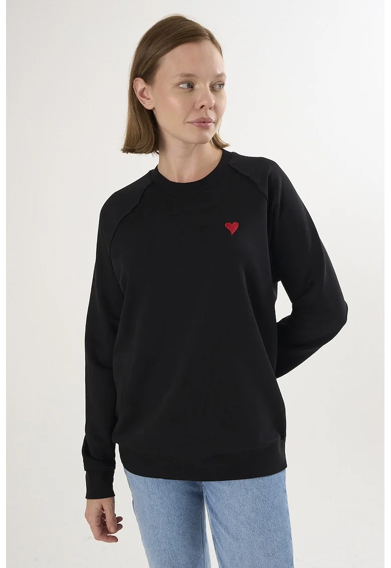 Bluza lejera de trening din bumbac cu maneci raglan, Negru