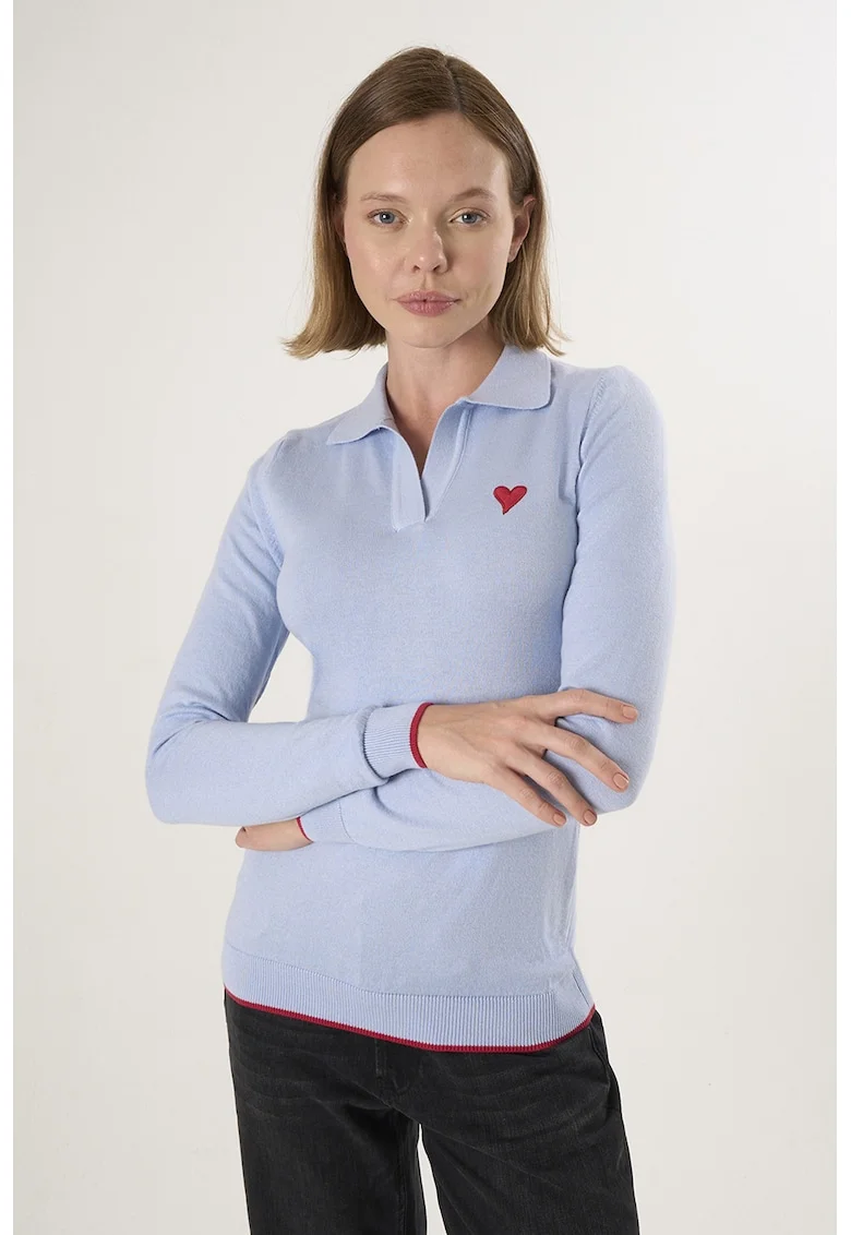 Pulover polo cu terminatie contrastante, Albastru lavanda