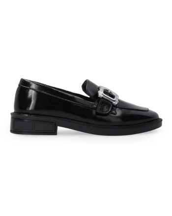 Pantofi tip loafer din piele lacuita cu catarama