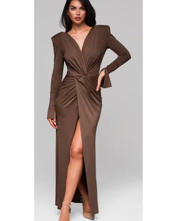Rochie de seara maxi  LA-OM-DLR185, Maro deschis
