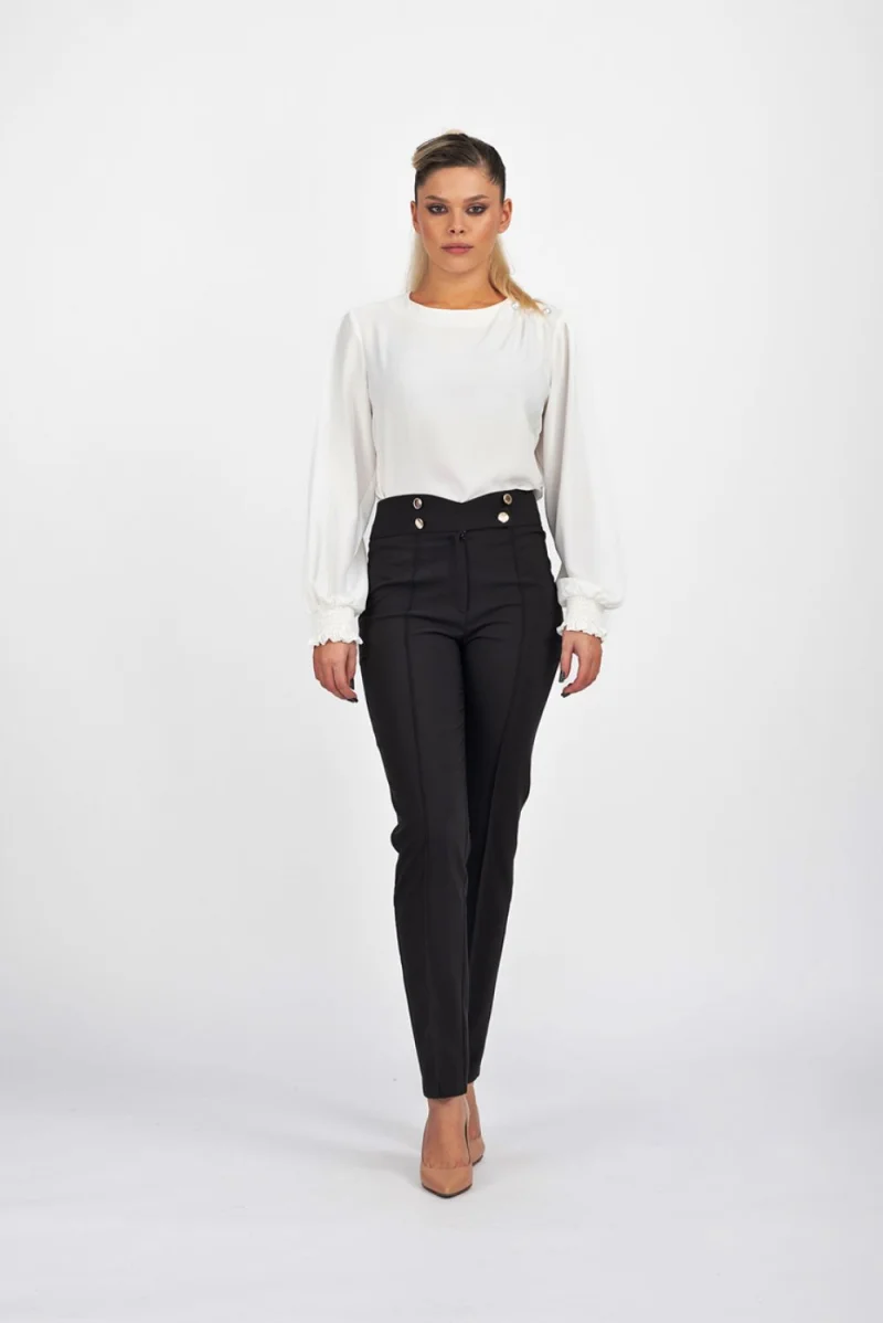 Pantaloni negri conici cu talie inalta