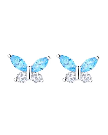 Cercei argint 925, JW859, model fluture albastru, placati cu rodiu