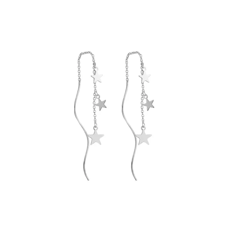 Cercei lungi argint 925, JW1073, model cu stelute, placati cu rodiu