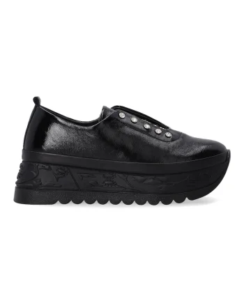 Pantofi din piele naturala cu talpa wedge si strasuri