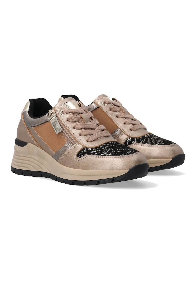 Pantofi sport din piele cu aspect metalizat si talpa wedge