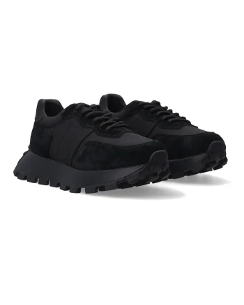 Pantofi sport cu insertii din piele intoarsa si talpa wedge