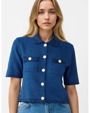 Cardigan din amestec de bumbac, Albastru inchis