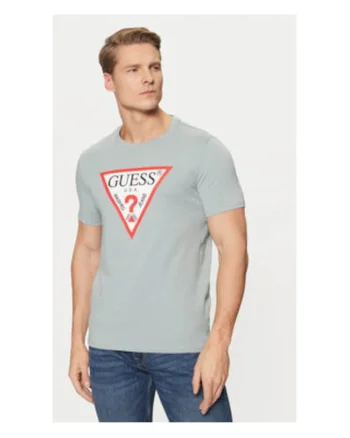 Tricou bumbac cu decolteu la baza gatului si logo, Gri deschis