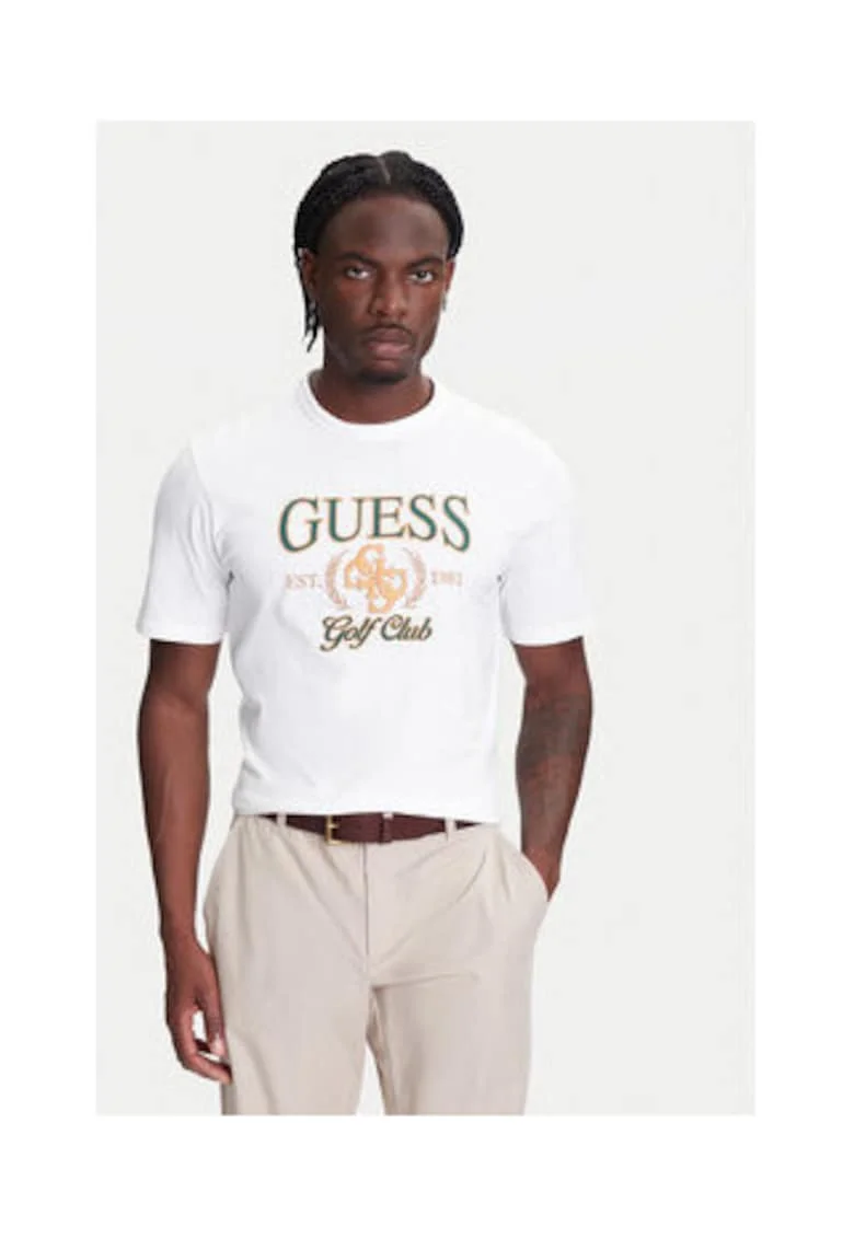 Tricou din bumbac organic si bumbac cu logo frontal, Alb