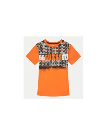 Tricou bumbac cu imprimeu logo si decolteu la baza gatului, Portocaliu mandarina