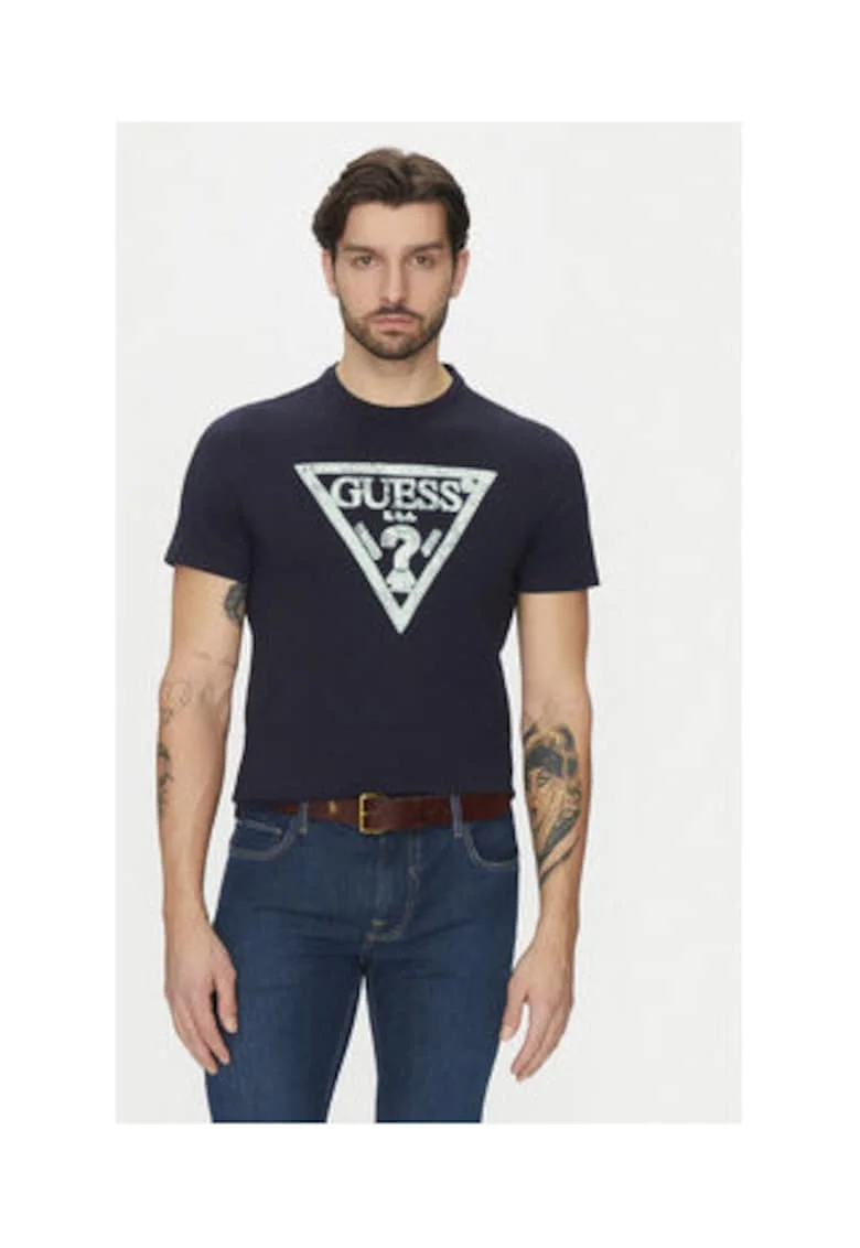 Tricou cu imprimeu logo in fata din bumbac, Bleumarin