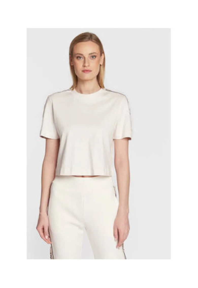 Tricou crop casual, Bej deschis