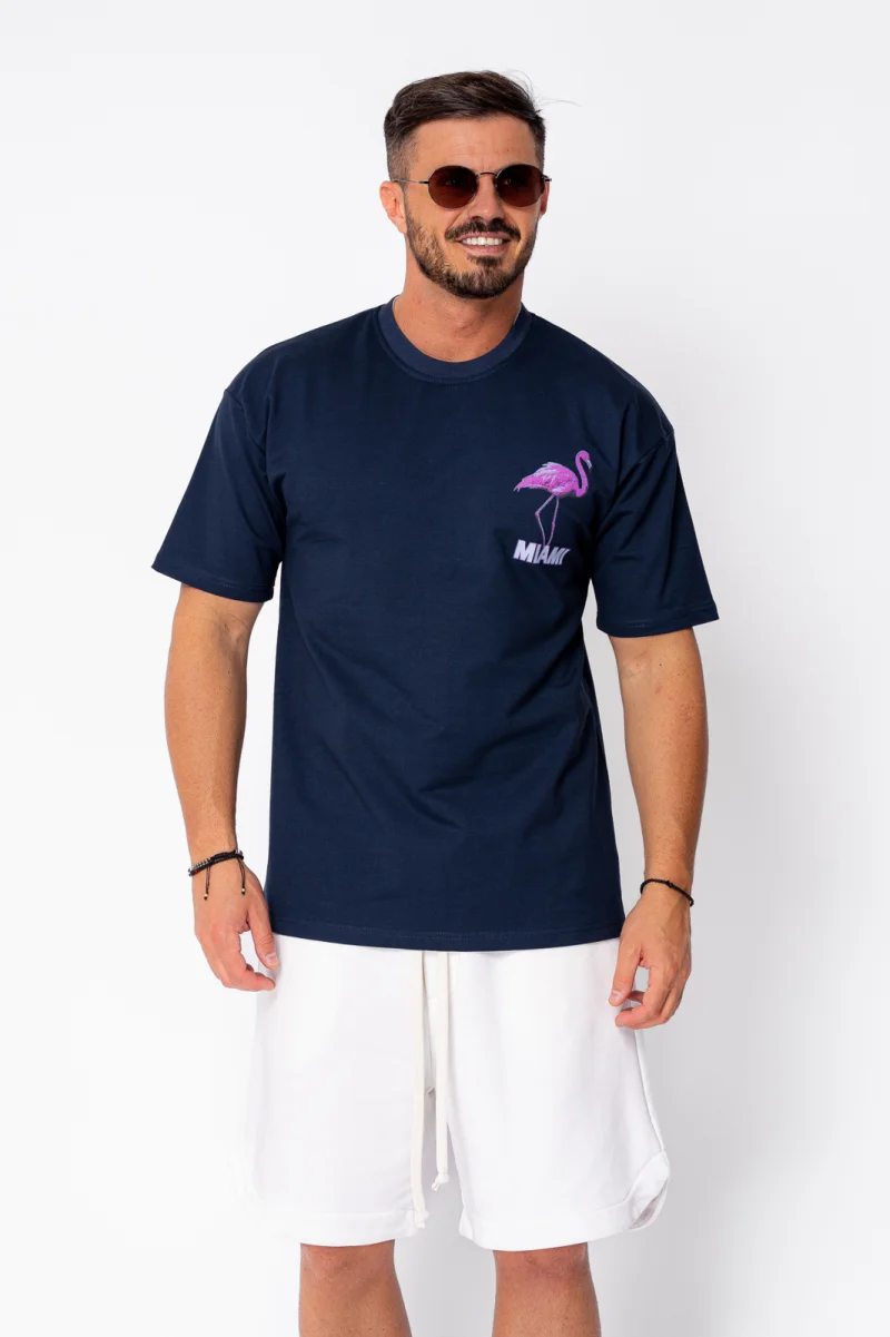 Tricou Flamingo imprimat Navy