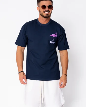 Tricou Flamingo imprimat Navy