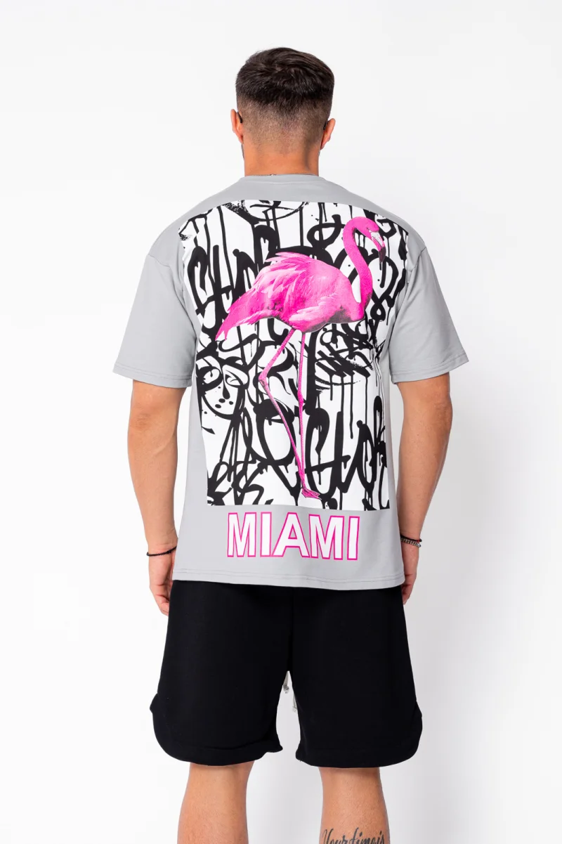 Tricou Flamingo imprimat Grey
