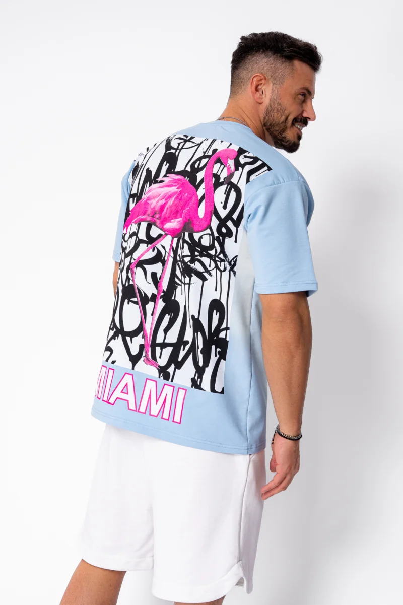 Tricou Flamingo imprimat Sky Blue
