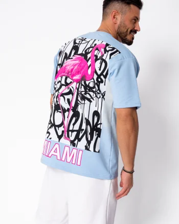 Tricou Flamingo imprimat Sky Blue