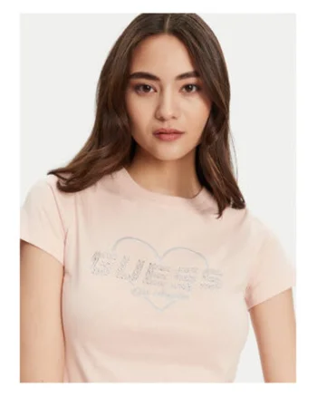 Tricou cu imprimeu inima si strasuri, Roz pal