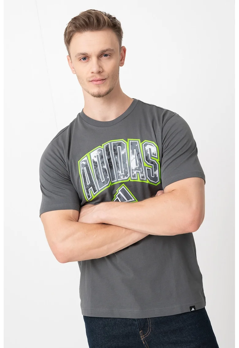 Tricou din bumbac Camo Script, Gri inchis