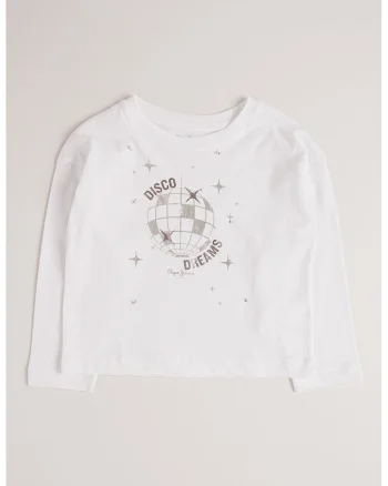 Bluza din bumbac cu imprimeu, Alb optic/Argintiu