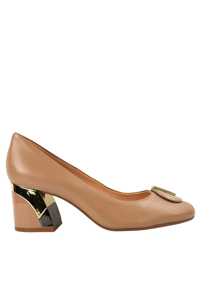 Pantofi eleganti, dama,  11804-561 bej, piele intoarsa, toc