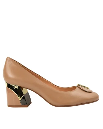 Pantofi eleganti, dama,  11804-561 bej, piele intoarsa, toc