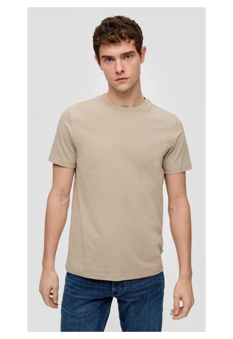 Tricou barbati cu decolteu la baza gatului si croiala Regular fit, Q/S by s.Oliver, Crem