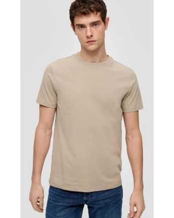Tricou barbati cu decolteu la baza gatului si croiala Regular fit, Q/S by s.Oliver, Crem