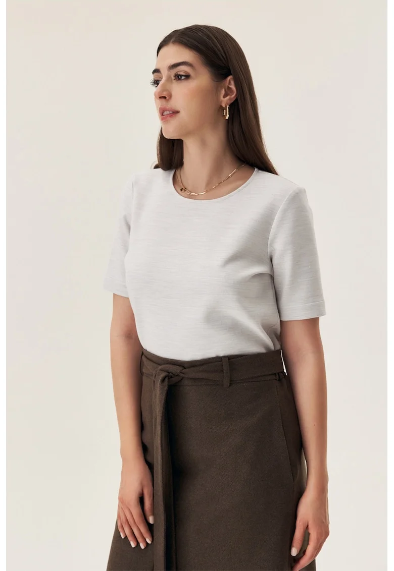 Tricou cu decolteu rotund, Gri deschis melange
