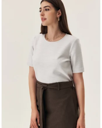 Tricou cu decolteu rotund, Gri deschis melange