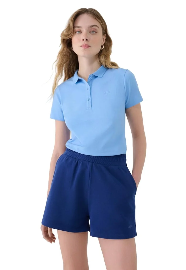 Tricou polo  slim, bumbac elastic, albastru, pentru femei