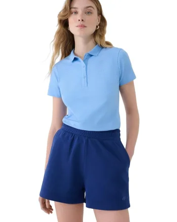 Tricou polo  slim, bumbac elastic, albastru, pentru femei