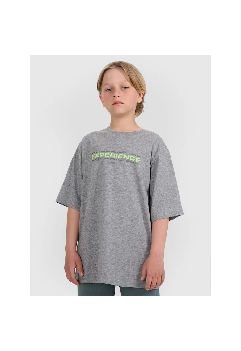 Tricou Baieti Oversize Gri 180gsm Bumbac Imprimeu Fata-Spate  Junior SPORTSTYLE, Gri