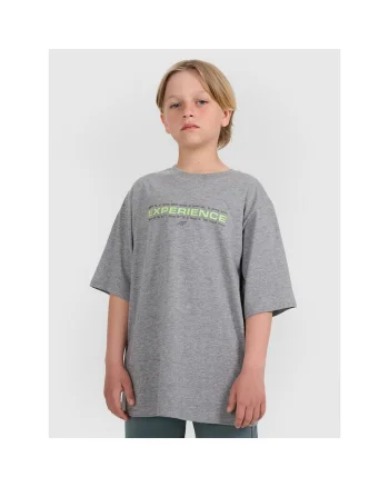 Tricou Baieti Oversize Gri 180gsm Bumbac Imprimeu Fata-Spate  Junior SPORTSTYLE, Gri