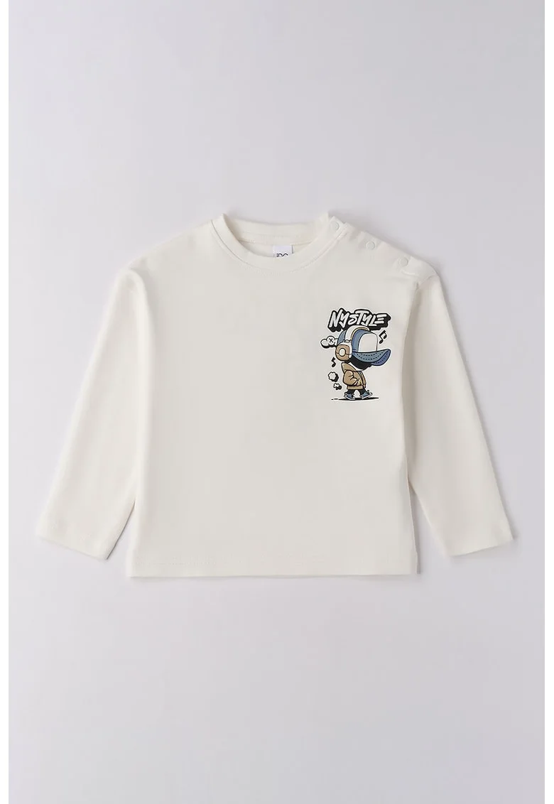 Bluza de bumbac cu imprimeu grafic, Alb