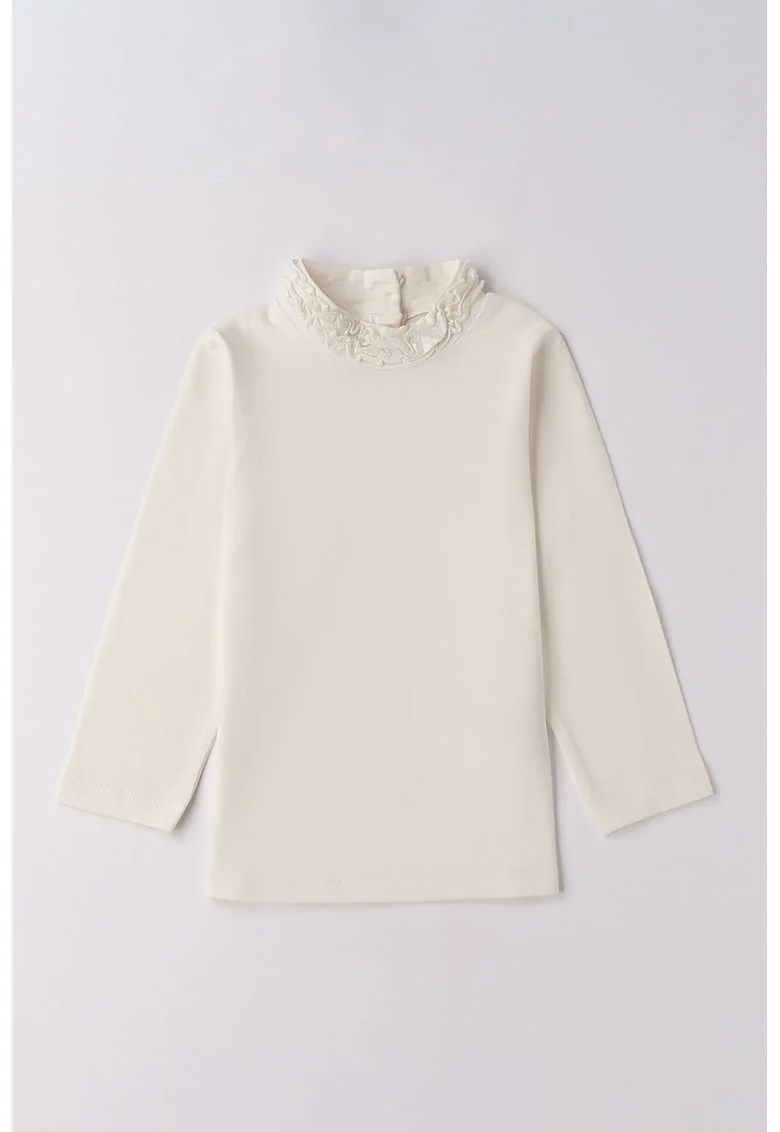 Bluza cu guler cu volane, Crem