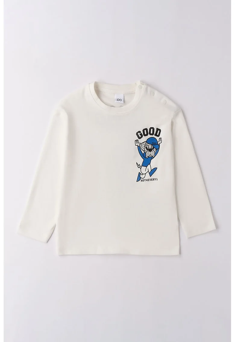 Bluza de bumbac cu decolteu la baza gatului, Alb