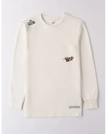 Bluza de bumbac cu decolteu la baza gatului, Crem
