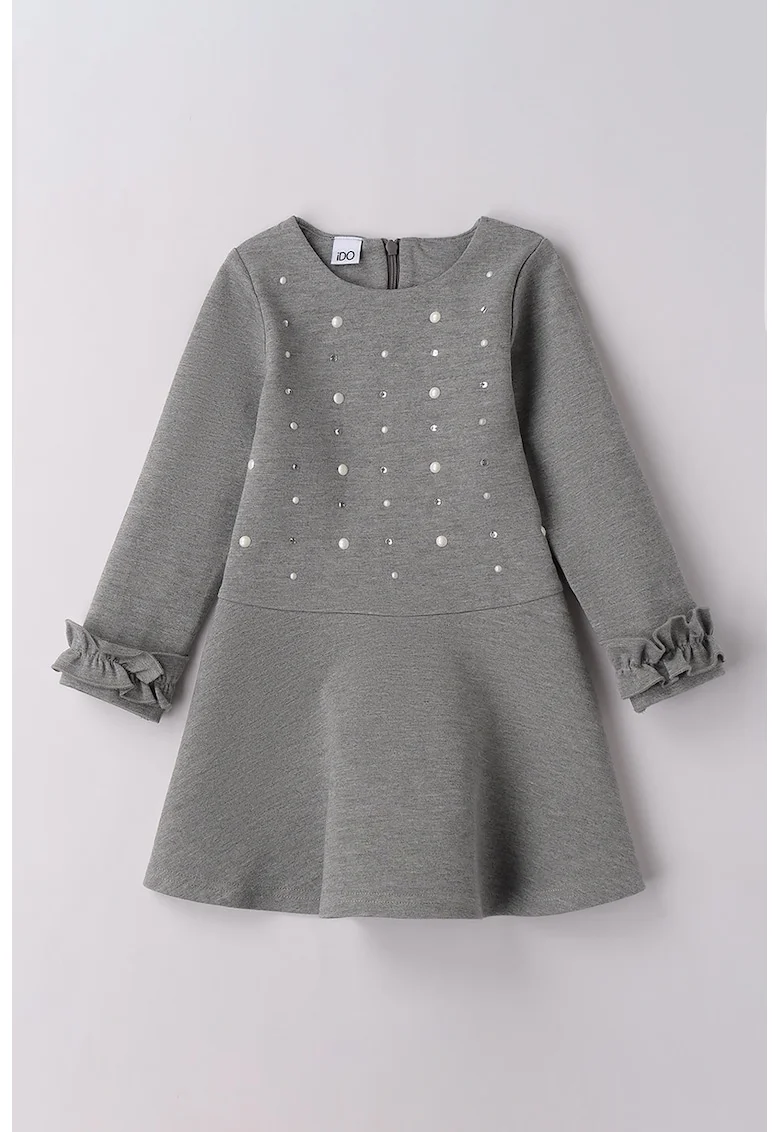 Rochie cu croiala in A si strasuri, Gri