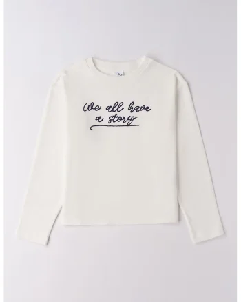 Bluza de bumbac cu text brodat, Crem