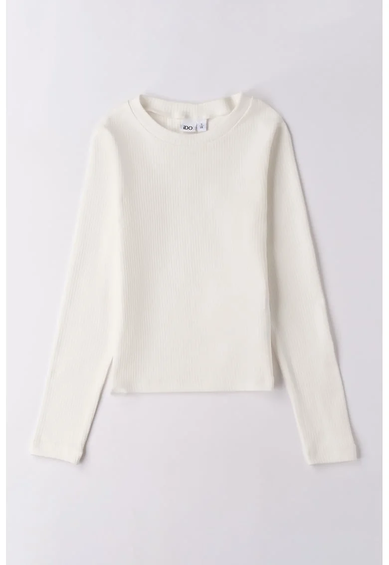 Bluza din amestec de bumbac cu aspect striat, Crem