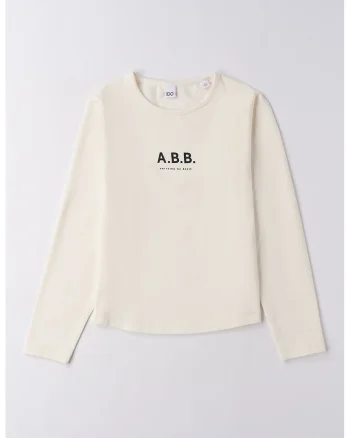Bluza cu decolteu la baza gatului si imprimeu text, Crem