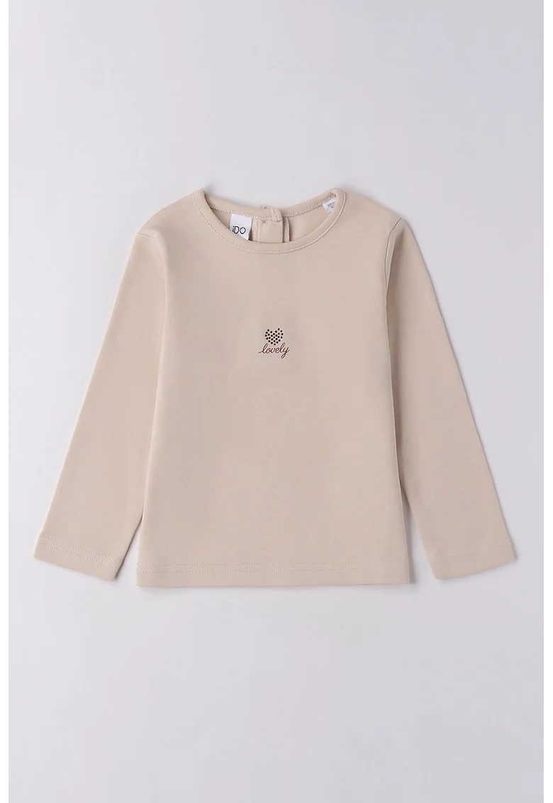 Bluza de bumbac cu decolteu rotund, Bej