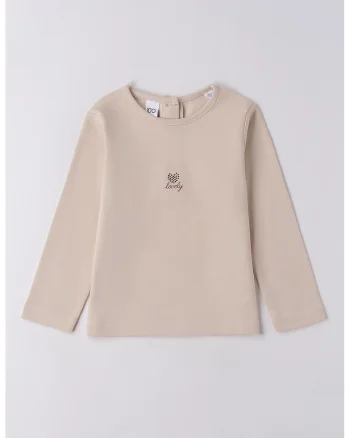 Bluza de bumbac cu decolteu rotund, Bej