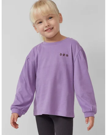 Bluza cu maneci bufante si imprimeu, Lila/Violet tyrian