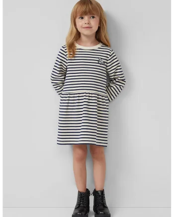 Rochie evazat cu dungi, Bej/Bleumarin