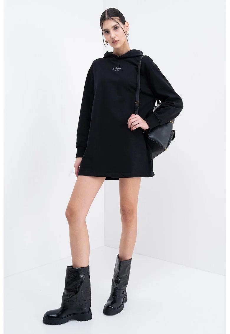 Rochie cu gluga si croiala lejera, Negru
