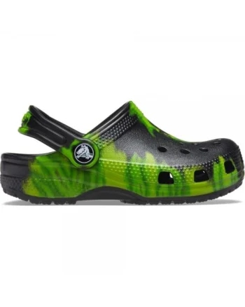 Saboti  Kids' Classic Tie-Dye Graphic Clog - US Negru - Black/Lime Punch, Negru