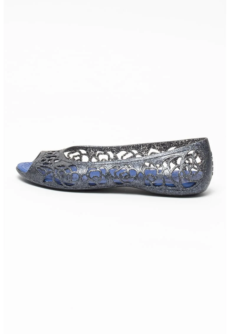Balerini relaxed fit cu varf decupat si aspect stralucitor Isabella, Negru/Bleumarin